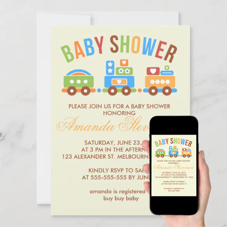 Custom Transportation Train Baby Shower Invitation | Zazzle