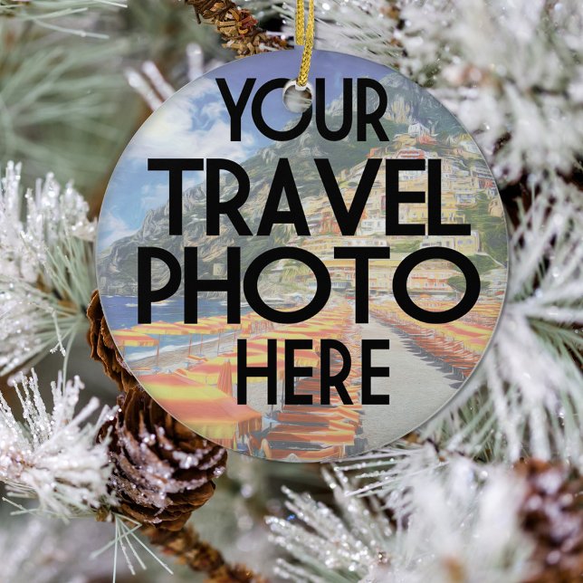 Custom Travel 2 Photo 2 Sided Christmas Ceramic Ornament (Creator Uploaded)