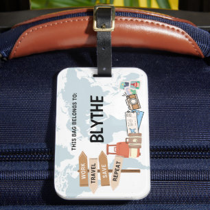 Custom Travel Bag Tag - Work, Travel, Save, Repeat