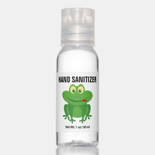 Custom travel hand sanitizer bottle with frog logo