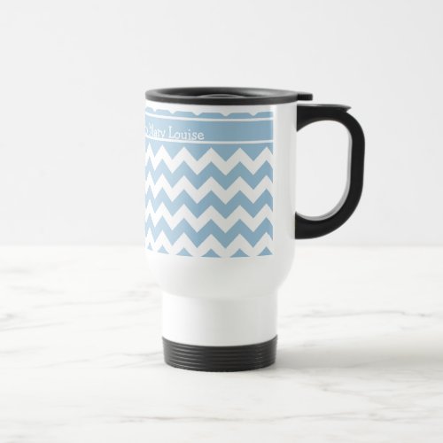 Custom Travel Mug Blue and White Chevrons Travel Mug