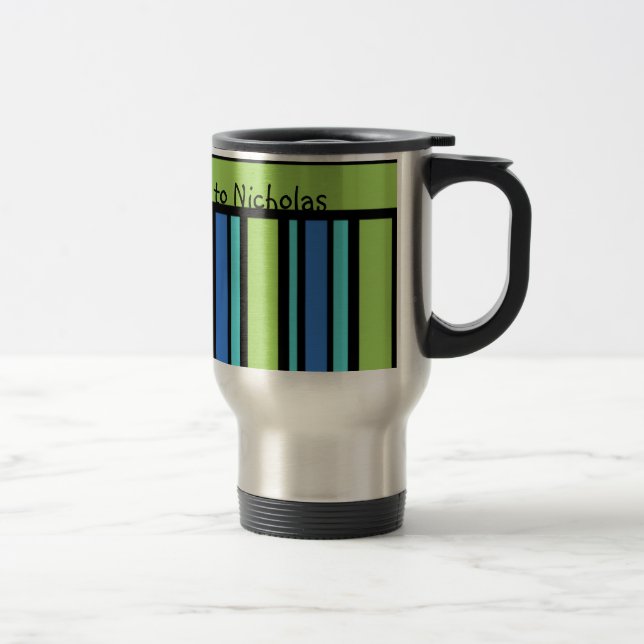 Custom Travel Mug, Blue Moons Deckchair Stripes Travel Mug (Right)