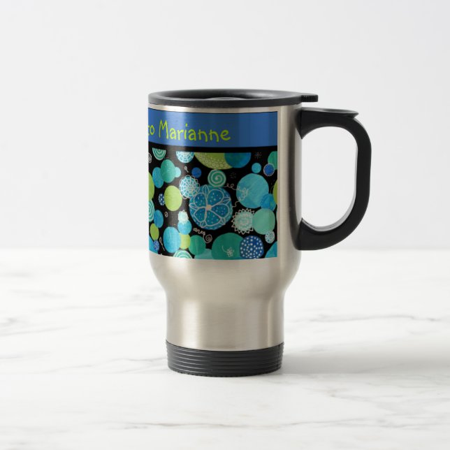 Custom Travel Mug, Quirky Blue Moons Pattern Mug (Right)