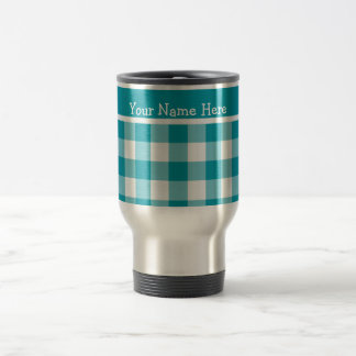Custom Travel Mug, Teal and White Check Gingham Travel Mug