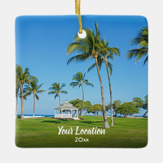 Custom Travel Photo, Year 2-sided Modern Christmas Ceramic Ornament (Front)