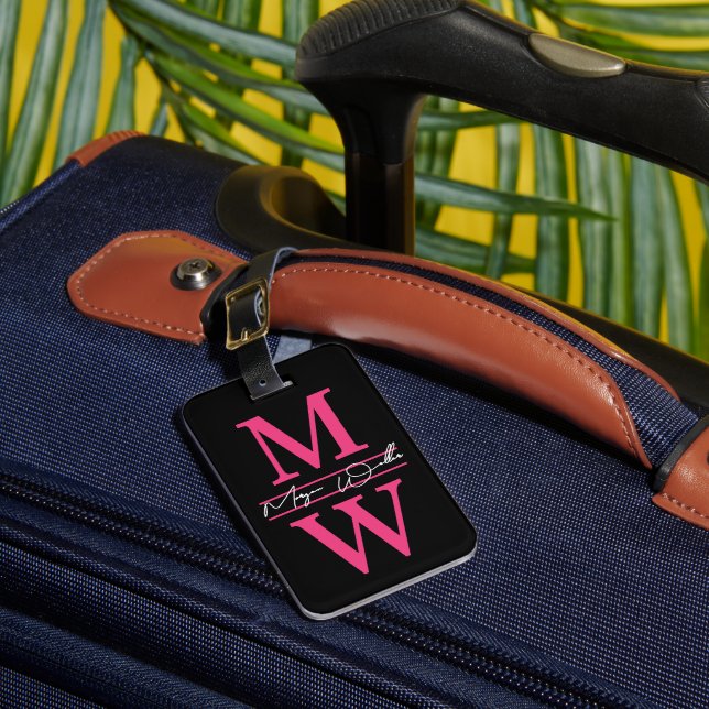 Custom Traveler Pink Initial Name Monogram Luggage Tag (Front Insitu 1)