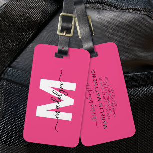 Custom Traveler Pink Initial Name Monogram Luggage Tag