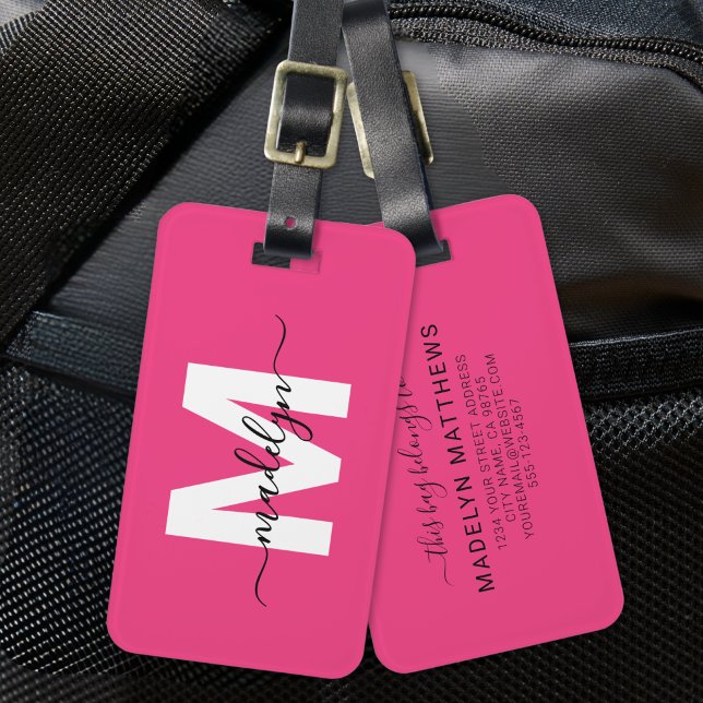 Custom Traveler Pink Initial Name Monogram Luggage Tag (Custom Traveler Pink Initial Name Monogram Luggage Tag )