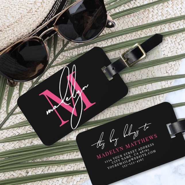 Custom Traveler Pink Initial Name Monogram Luggage Tag (Custom Traveler Pink Initial Name Monogram Luggage Tag )