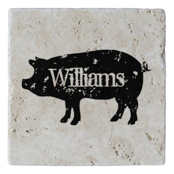 Custom Travertine Pot Holder With Pig Silhouette Trivet by cookinggifts at Zazzle