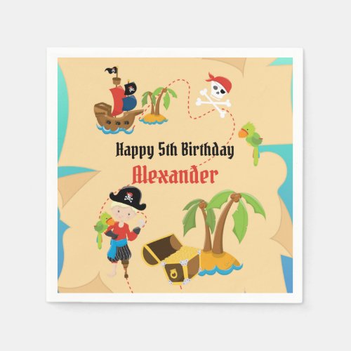 Custom Treasure Map Boy Pirate Birthday Party Napkins