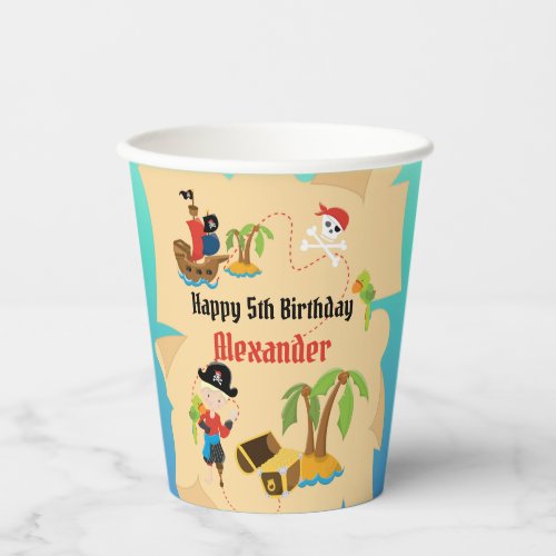 Custom Treasure Map Boy Pirate Birthday Party Paper Cups