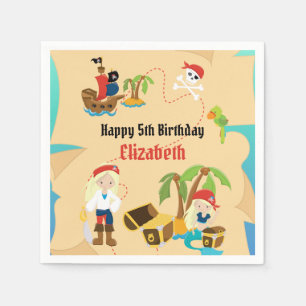 Custom Treasure Map Girl Pirate Birthday Party Napkins