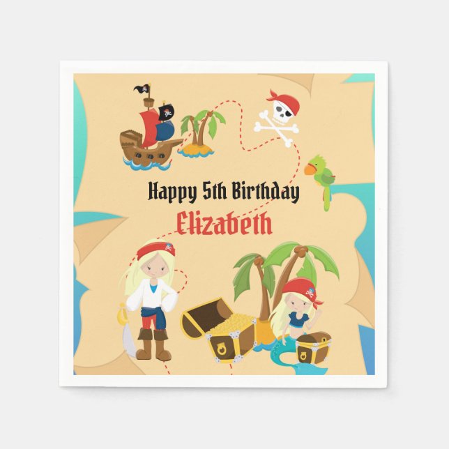 Custom Treasure Map Girl Pirate Birthday Party Napkins (Front)