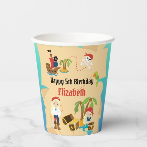 Custom Treasure Map Girl Pirate Birthday Party Paper Cups