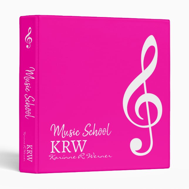Custom Treble Clef Musical Note Shocking Pink 3 Ring Binder (Front/Spine)