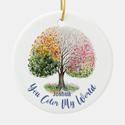 Custom Tree Ornament You Color My World Ceramic Ornament