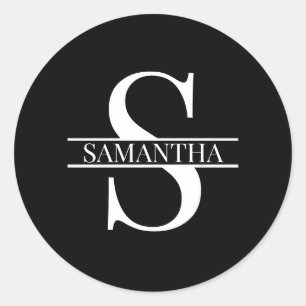 Custom Trend Black and White Monogram Name Classic Round Sticker