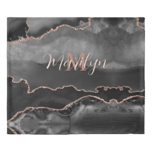 Custom Trendy Black Agate Rose Gold Glitter Duvet Cover