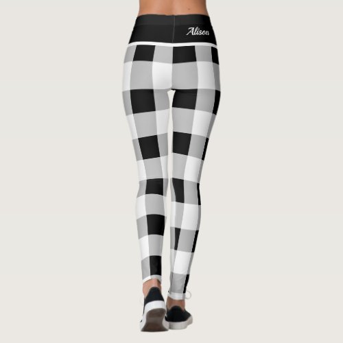 Custom Trendy Black White Grey Checkered Pattern Leggings