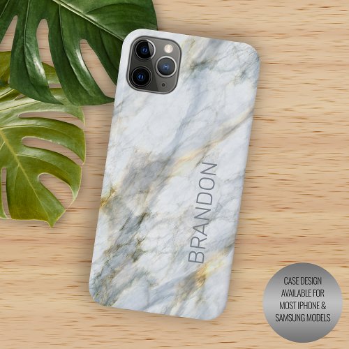 Custom Trendy Blue Gray Brown Marble Stone Texture iPhone 11 Pro Max Case