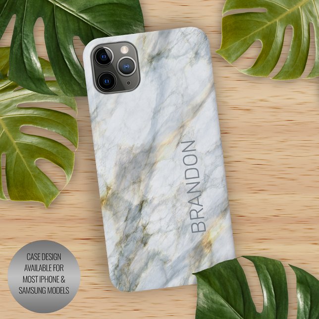 Custom Trendy Blue Gray Brown Marble Stone Texture iPhone Case (Creator Uploaded)