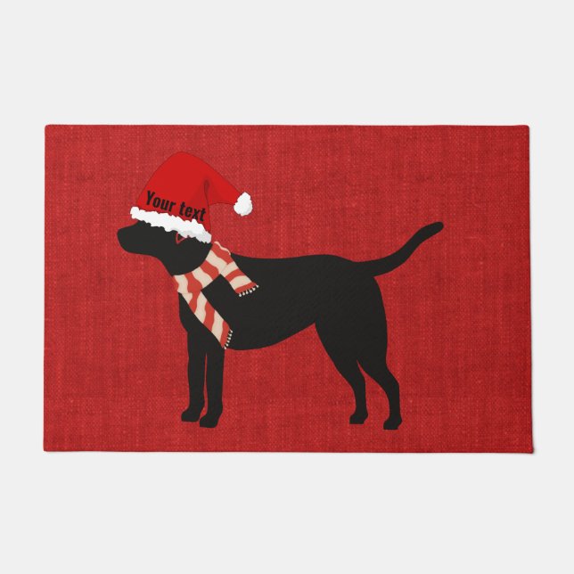Custom Trendy cute funny dog black labrador red Doormat (Front)