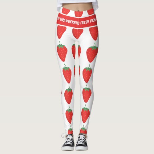 Custom Trendy Cute White Red Strawberry Pattern  Leggings