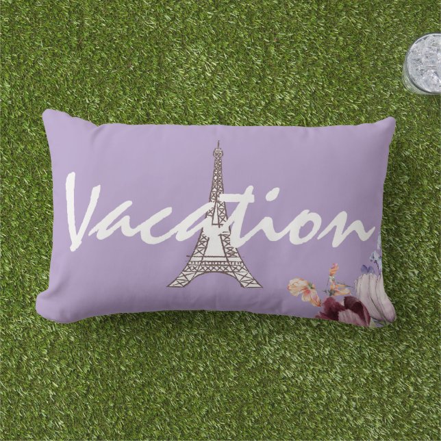 Custom Trendy Eiffel tower on vacation Purple chic Lumbar Pillow (Grass)