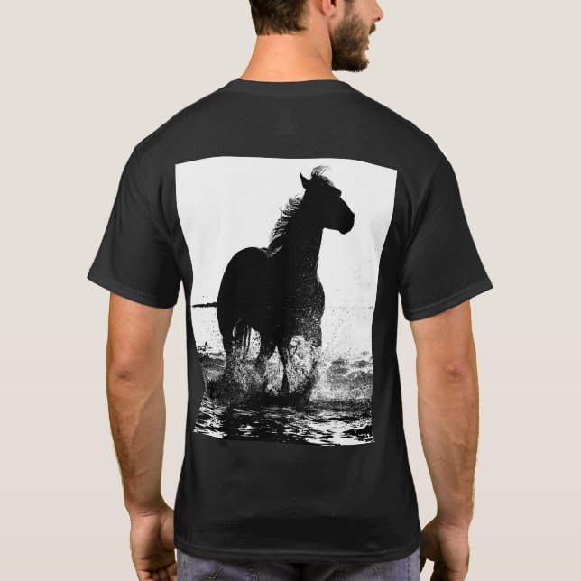 Custom Trendy Elegant Modern Running Horse Pop Art T-Shirt (Back)