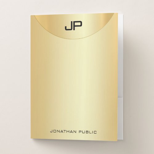 Custom Trendy Faux Gold Elegant Monogram Template Pocket Folder