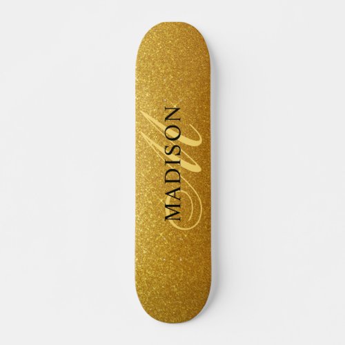 Custom Trendy Gold Glitter Monogram Skateboard