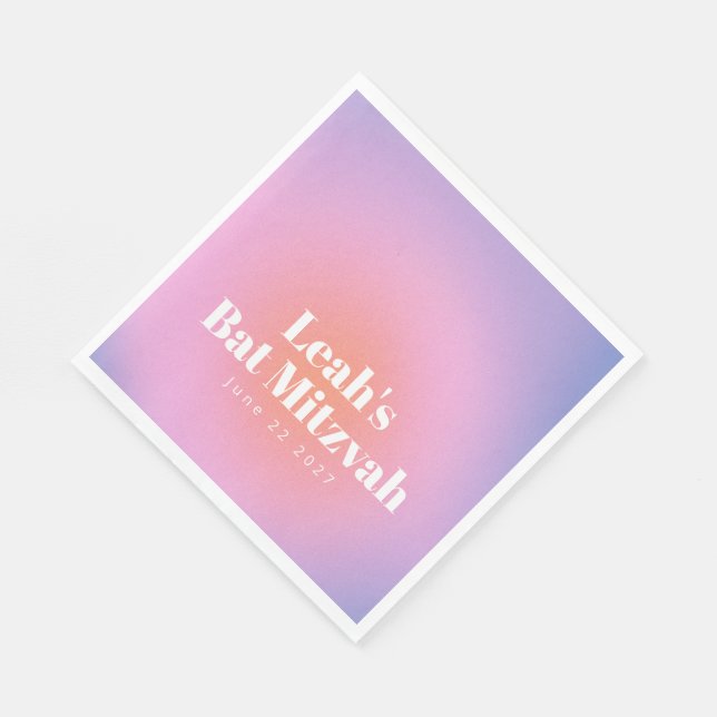 Custom Trendy Gradient Lavender Purple Bat Mitzvah Napkins (Corner)