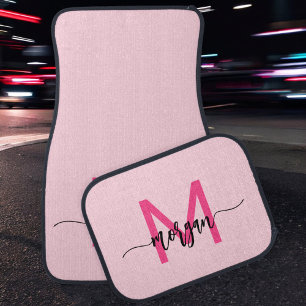 Custom Trendy Hot Pink Modern Typographic Monogram Car Floor Mat