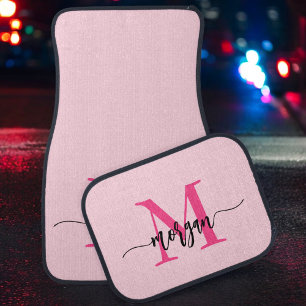 Custom Trendy Hot Pink Modern Typographic Monogram Car Floor Mat