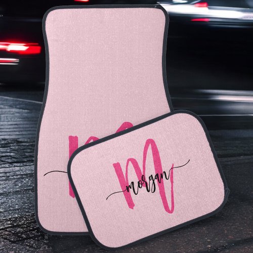 Custom Trendy Hot Pink Modern Typographic Monogram Car Floor Mat