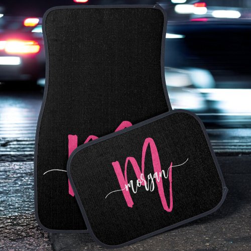 Custom Trendy Hot Pink Modern Typographic Monogram Car Floor Mat