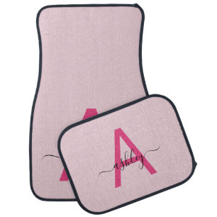 Custom Trendy Hot Pink Modern Typographic Monogram Car Floor Mat