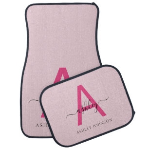 Custom Trendy Hot Pink Modern Typographic Monogram Car Floor Mat