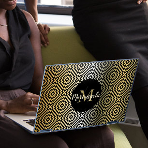 Custom Trendy Modern Gold And Black Op Art HP Laptop Skin
