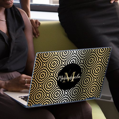 Custom Trendy Modern Gold And Black Op Art HP Laptop Skin