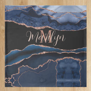 Custom Trendy Navy Blue Agate Rose Gold Glitter Duvet Cover