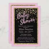 Custom Trendy Pink Black Gold Glitter Baby Shower Invitation (Front/Back)