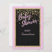 Custom Trendy Pink Black Gold Glitter Baby Shower Invitation (Back)