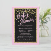 Custom Trendy Pink Black Gold Glitter Baby Shower Invitation (Standing Front)