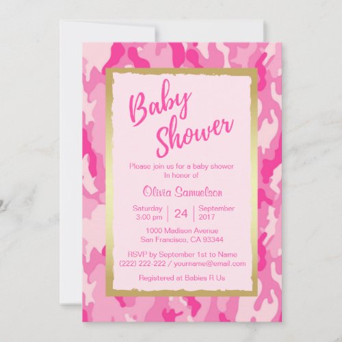 Custom Trendy PINK CAMO Baby Shower Invitations