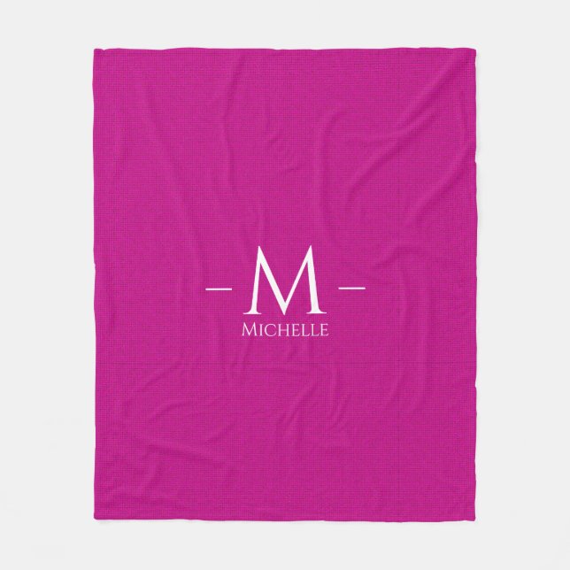 Custom Trendy Pink Monogram Name Template Medium Fleece Blanket (Front)