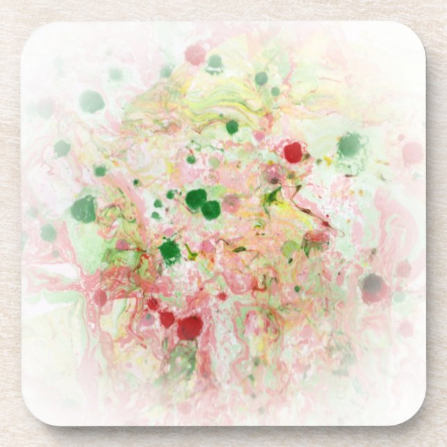 Custom Trendy Pink Red Yellow Green Abstract Beverage Coaster (Front)