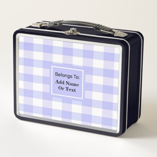 Custom Trendy Purple White Checkered Pattern Metal Lunch Box