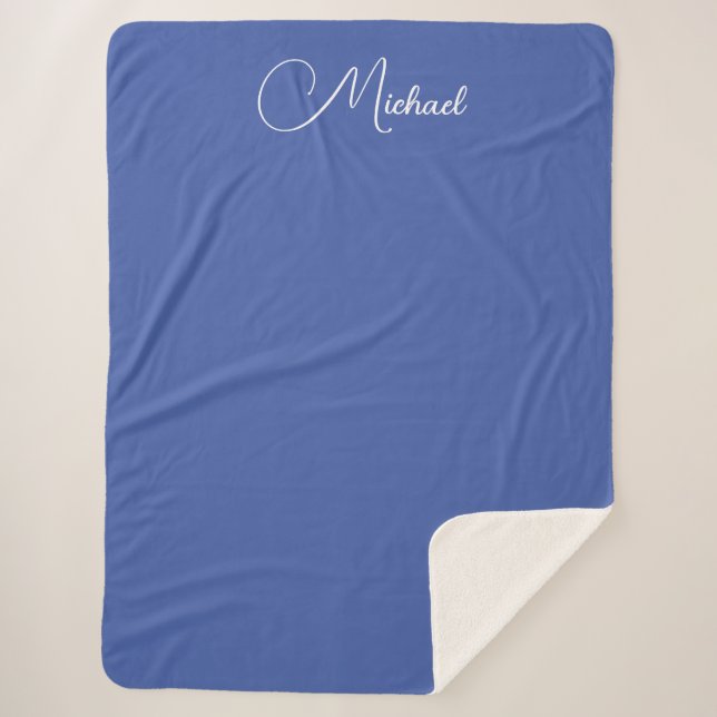 Custom Trendy Script Names Template Blue Large Sherpa Blanket (Front)